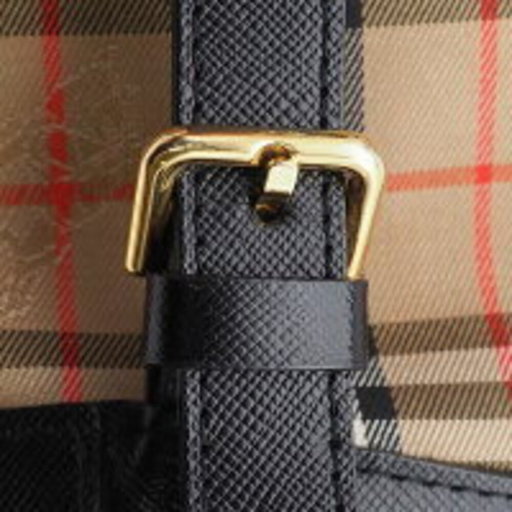 Burberry Canvas Leather Backpack Drawstring Check Black - Picture 6 of 9